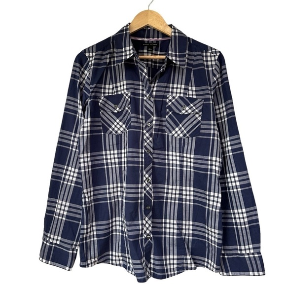 Banana Republic Tops - Banana Republic Blue and White Plaid Cotton Button Down Blouse, Large